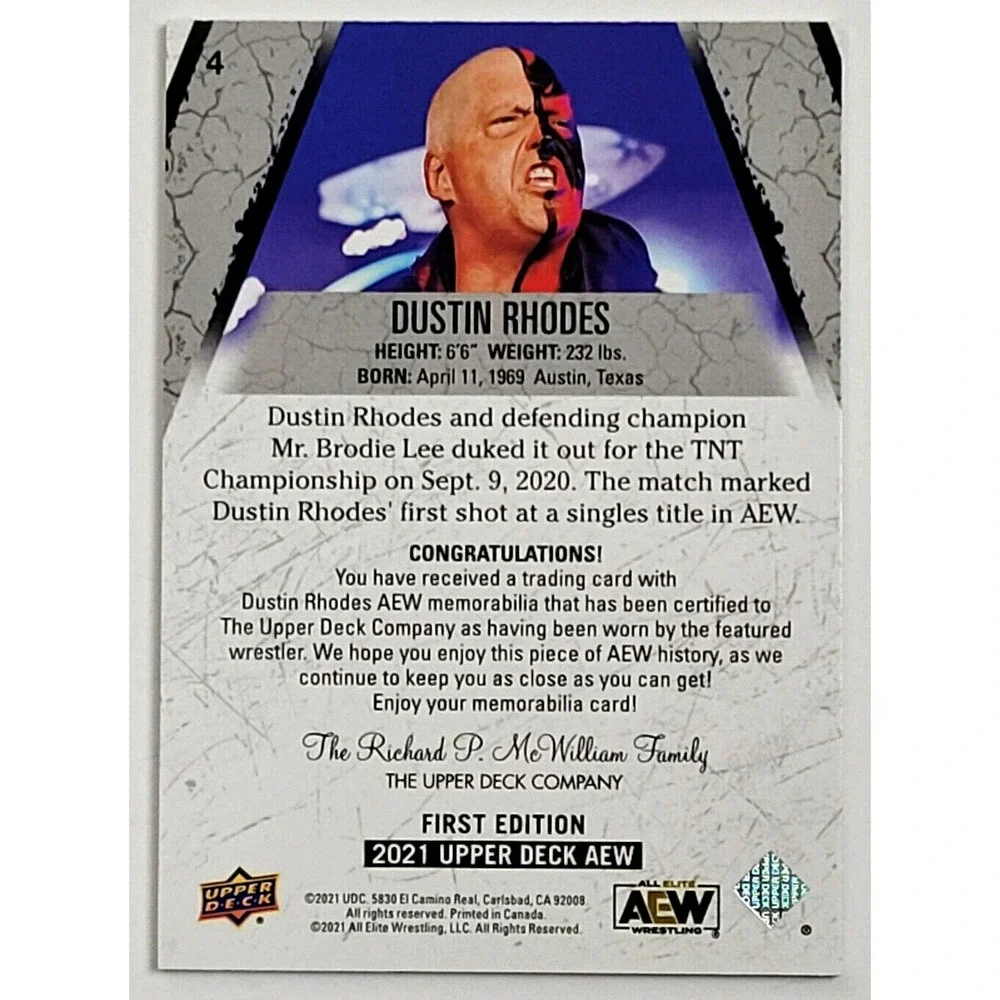 2021‎ UPPER DECK AEW - DUSTIN RHODES - EVENT WORN RELIC